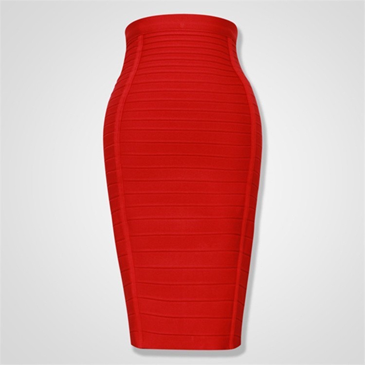 High Quality Black Red Blue Orange Zipper Bodycon Rayon Bandage Skirt Day Party Pencil 220317