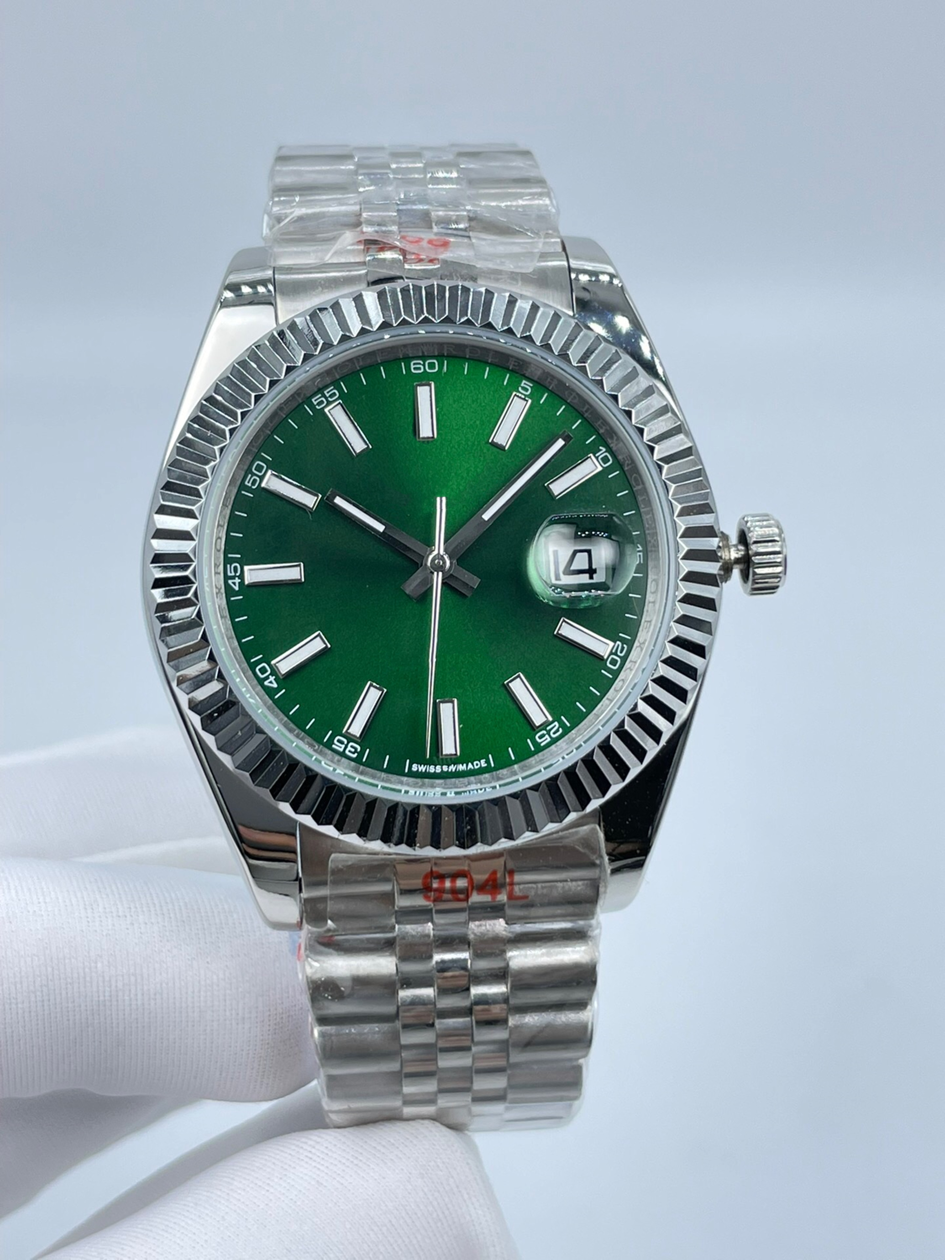 Men's watch waterproof 41mm stainless steel belt automatic machine, Green1