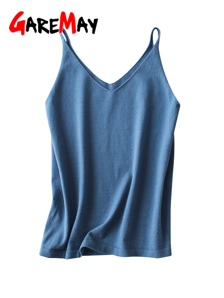 GareMay Women Knitting spaghetti Strap Top Halter V Neck Camisole Women'S Basic Casual Sleeveless knited Tank Tops Summer Female 220325