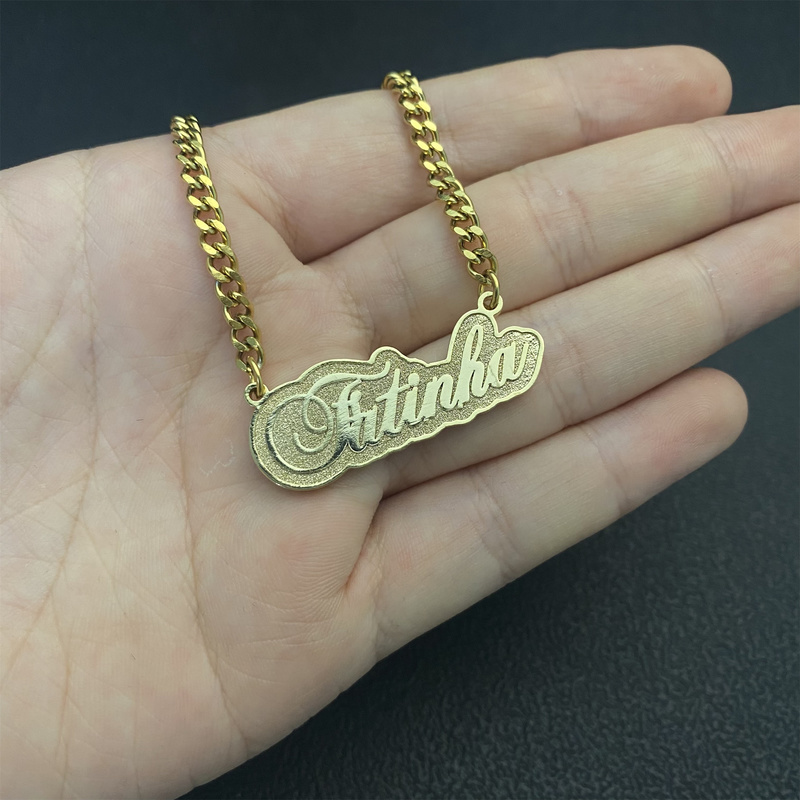 Custom Name Engraved Necklace Cuban Chain Personalized Stainless Steel Nameplate Customized Letters Pendant For Women Girl 220722