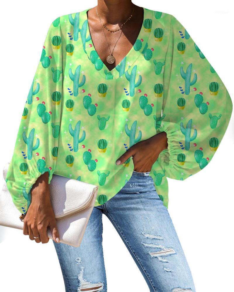 Women' Blouses & Shirts Women Blouse Cactus Pattern Casual Chiffon Loose Long Sleeve Shirt Tops V-neck Large Size Plus Clothing, Zd1139b2
Women' Blouses & Shirts Women Blouse Cactus Pattern Casual Chiffon Loose Long Sleeve Shirt Tops V-neck Large Size Plus Clothing, Zd1139b2