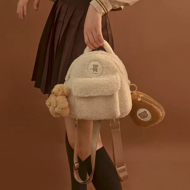 Small Bear Backpack Bags Women New Fashion Plush College Style Cute Backbag Portable Schoolbag Kavaii Casual Girls Mini Bag Instrument Bags & Cases (F