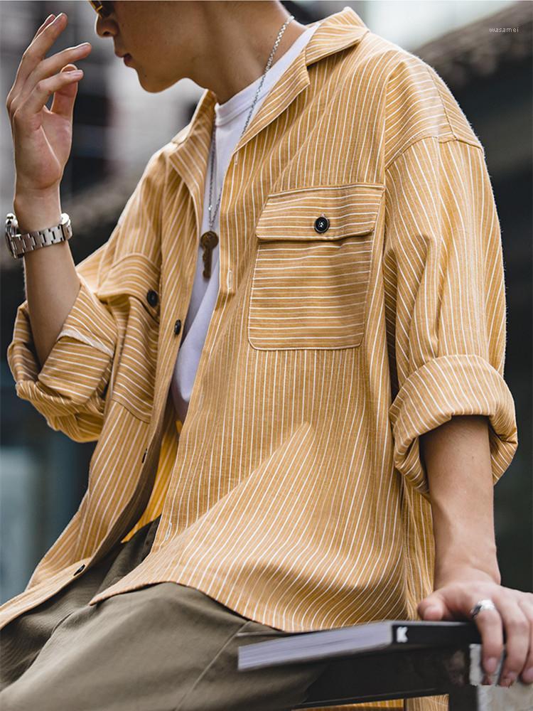 Men' American Vintage Oversize Striped Cuban Collar Shirt AmekajiV Casual Long Sleeve Men Shirts, Green
Men' American Vintage Oversize Striped Cuban Collar Shirt AmekajiV Casual Long Sleeve Men Shirts, Green