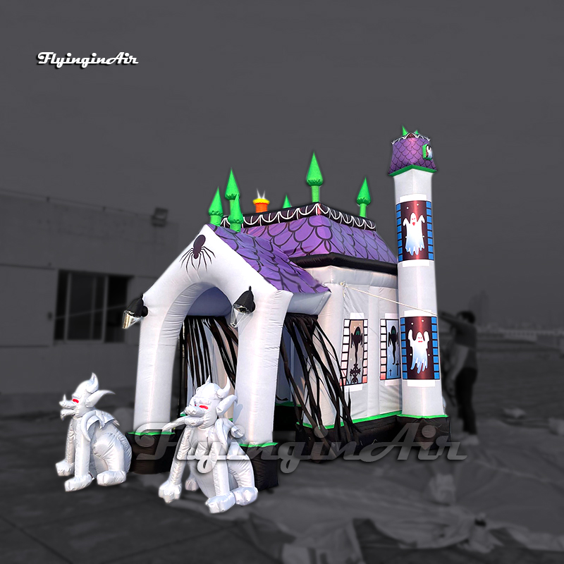Inflatable Ghost Castle Tunnel Halloween Entrance Passage 6m Purple Air Blow Up Haunted House For Outdoor Event