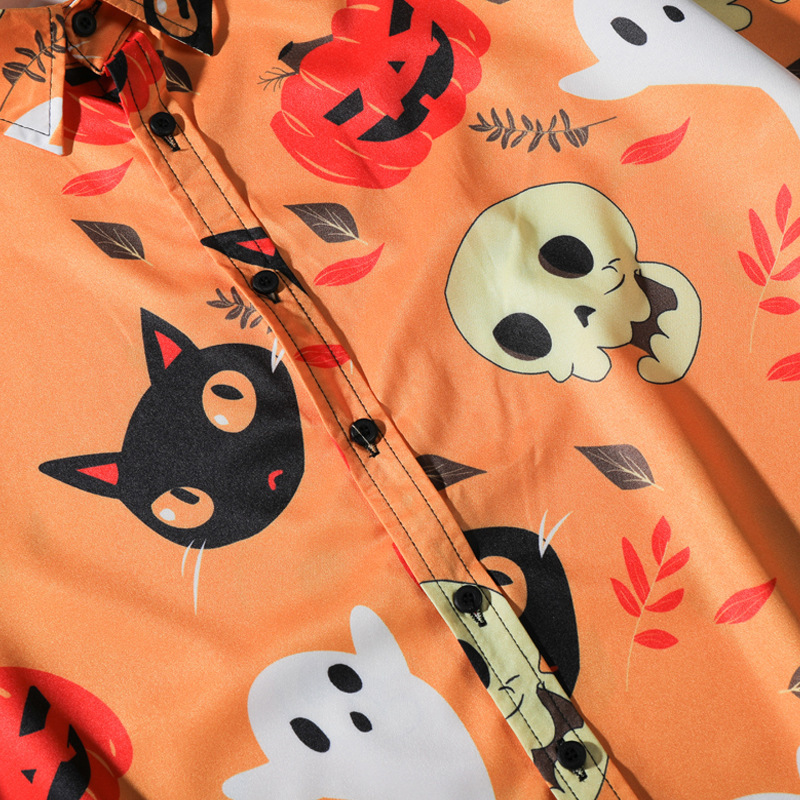 Men Vintage Shirt Summer Hawaiian Short Sleeve Mens Halloween Pumpkin Printed Beach Casual s Man Oversized Hemd 220322