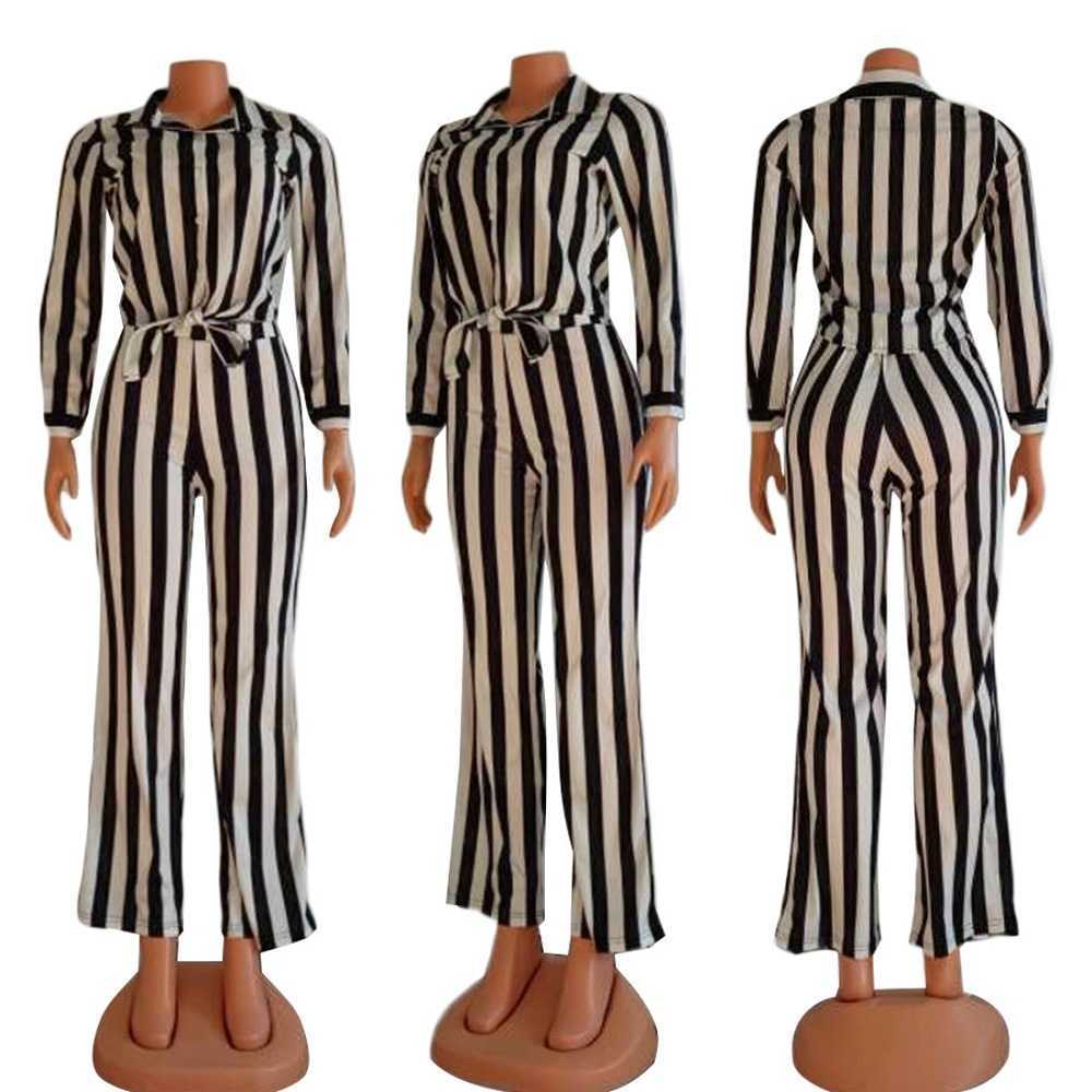 women's new black and white striped top fashion navel exposed striped wide leg pants two piece set