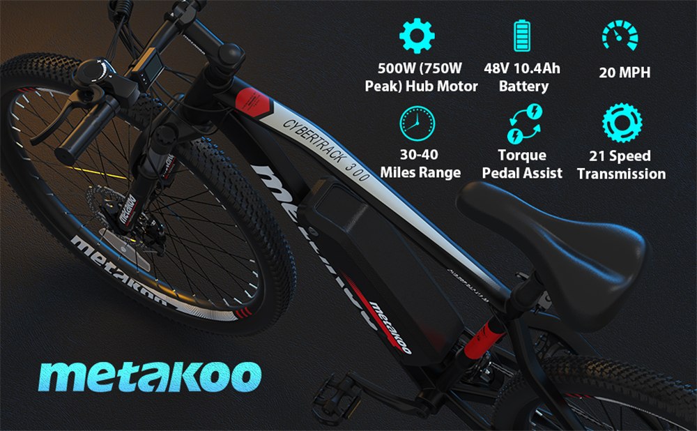 [USA Direct]C300 27.5inch Electric Mountain Bike 500W Electric Bicycle with Removable 48V 10.4AN Lithium-Ion Battery 21MPH Adults E-Bike Shimano 21 Sp