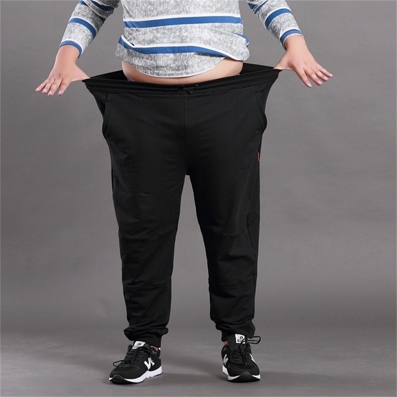 Men Big Size Solid Sweatpants Spring Elastic Narrow Feet Stretch Pants Loose Plus Size Casual Cotton Jogger Trousers 5XL 6XL 7XL 201118