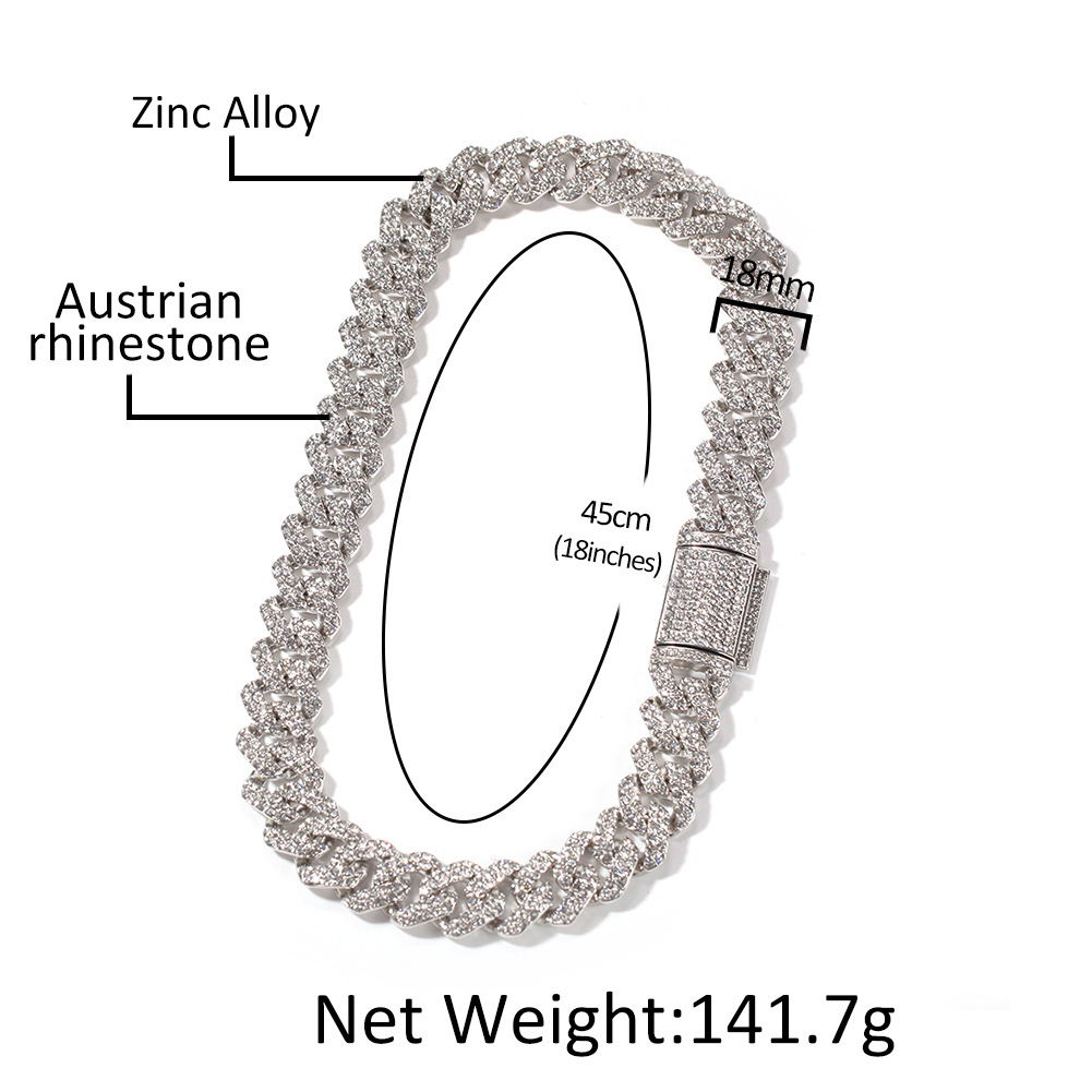 Designer 14mm Iced Cuban k mens gold chain Prong Chain Necklace 14K White Gold Plated 2 Row Dia Cubic Zirconia Jewelry