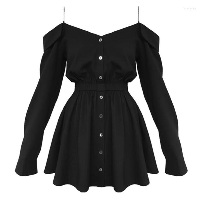 Harajuku Gothic Shirt Dresses Black Button Font V Collar Off Shoulder Women Sling Streetwear Long Sleeve A Line Punk Dress Casual, Black dress
Harajuku Gothic Shirt Dresses Black Button Font V Collar Off Shoulder Women Sling Streetwear Long Sleeve A Line Punk Dress Casual, Black dress