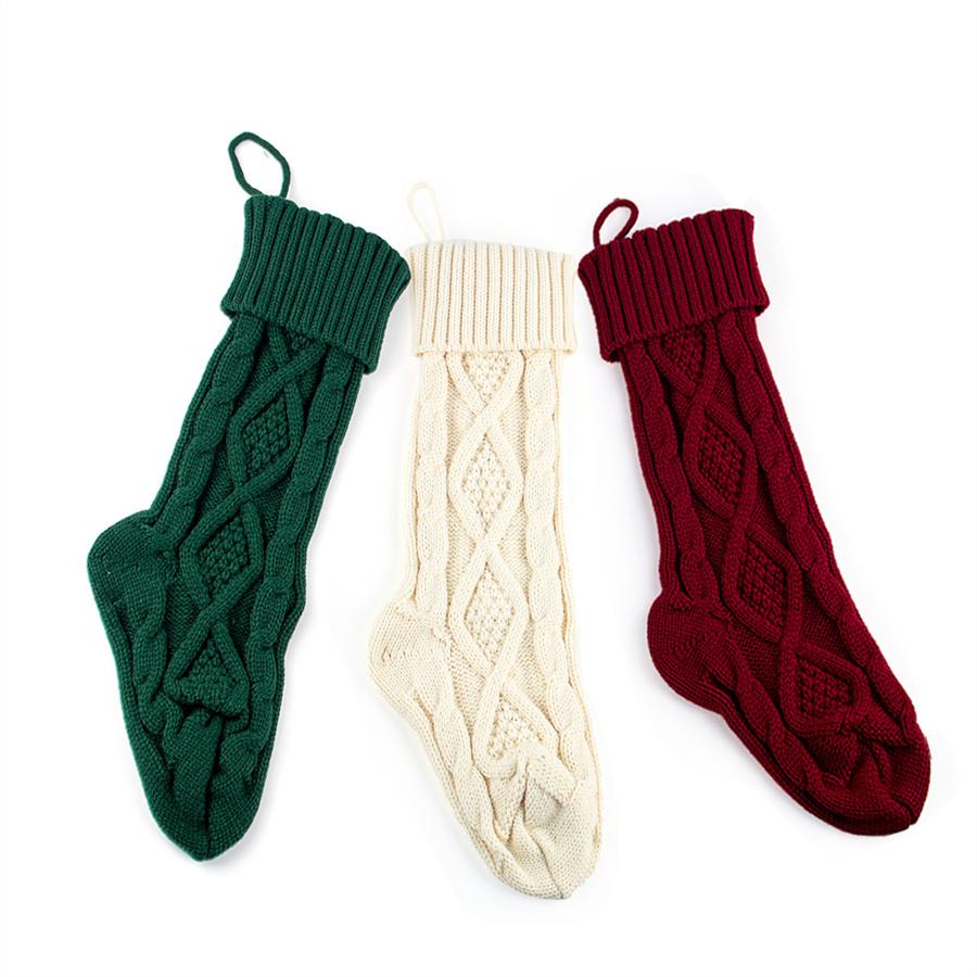 46cm Knitted Christmas Socks Christmas Tree Ornament Solid Color Children's Gift Candy Bag