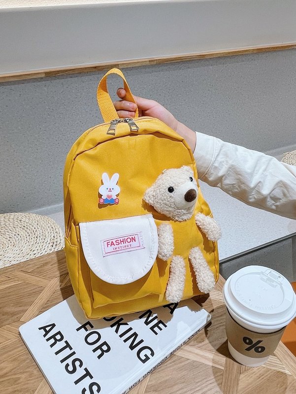 Kids Cartoon Bear Decor Letter Patch Classic Backpack SHE