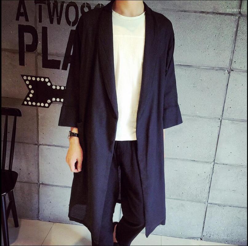 Men's Trench Coats Spring And Autumn Vintage Cardigan Loose Linen Medium-long Coat Hairstylist Nightclub Singer Costumes ClothingMen's Viol2, Black 
Men's Trench Coats Spring And Autumn Vintage Cardigan Loose Linen Medium-long Coat Hairstylist Nightclub Singer Costumes ClothingMen's Viol2, Black