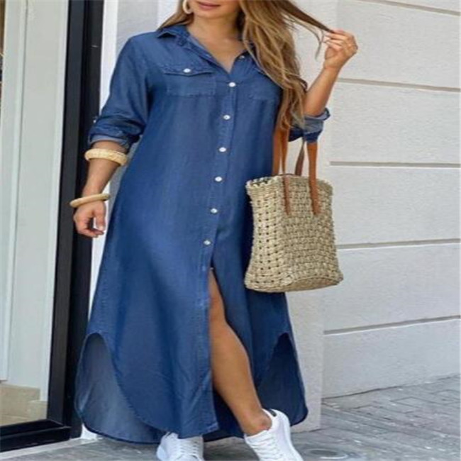2022 Women Casual Dresses Fashionable Shirt-style Button Dress Ladies Long Street Large Size Loose Home Commuter Print