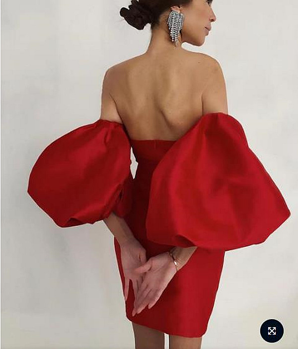 Puff Sleeve Short Cocktail Party Dresses Off The Shoulder Mini Satin Prom Dress For Women Girls Sexy Backless Special Occasion Evening Gowns 2026 Dark