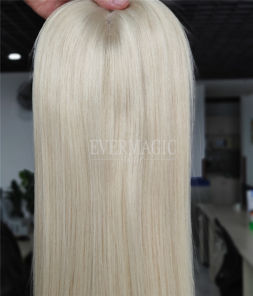 New Coming Stock Russian Blonde Virgin Human Hair Toppers Mono With Open Weft Base Pieces for Thinning Women