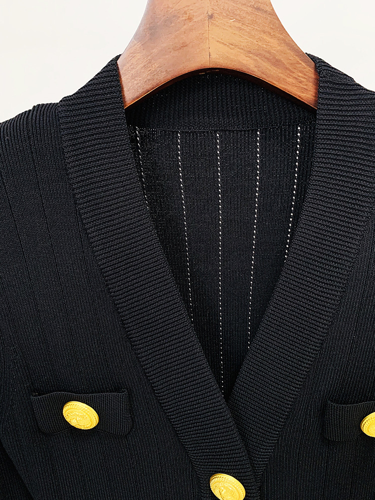 2026 new designer short knitted women's slim fit cardigan top V-neck metal buckle light brown black and white