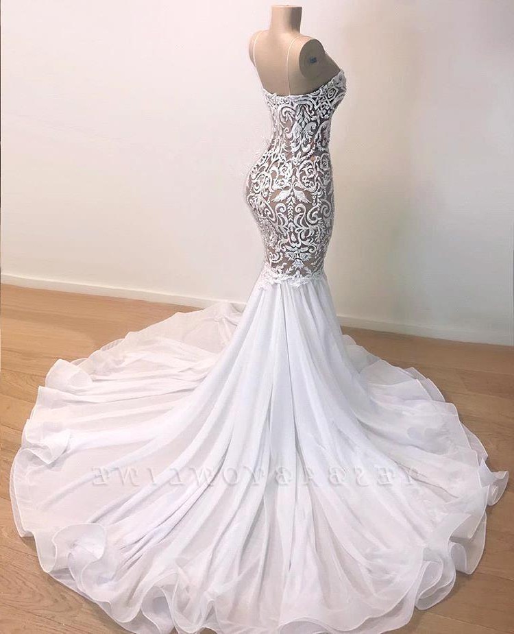 Simple Designed Lace Mermaid Wedding Dresses Sexy Backless Spaghetti Straps Illusion Lace Appliques Bridal Gowns Summer Garden Boho Vestidos BC12644 0