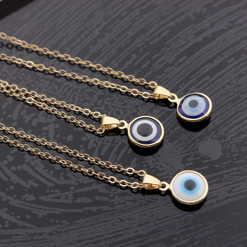 Fashion Turkish Ethnic Style Gold Plated Round Pendant Women Girls Blue Evil Eyes Necklace Wish Jewelry For Gift Wholesale