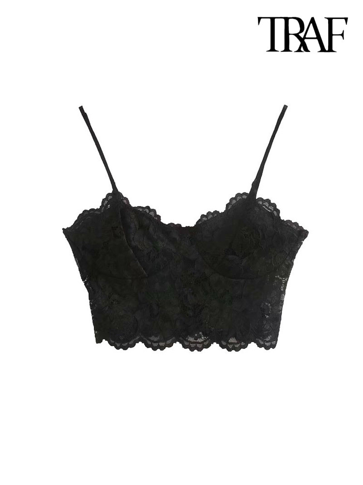 TRAF Women Sexy Fashion Lace Bralette Cropped Tank Top Vintage Backless Adjustable Thin Strap Female Camis Chic Tops 220325