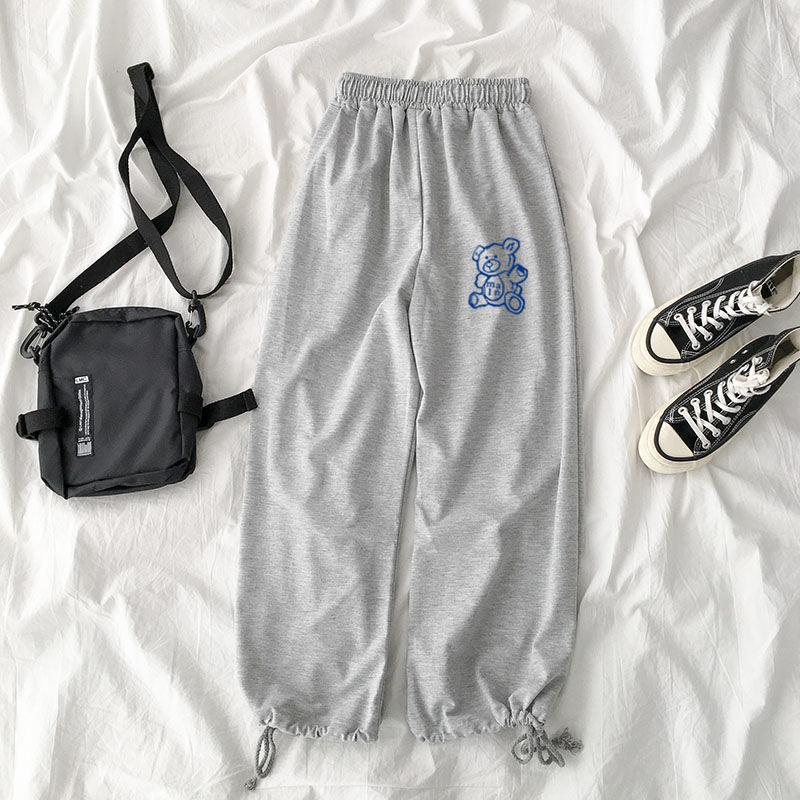 QWEEK Harajuku Oversize Women Sweatpants Jogging Sports Pants Baggy Korea Fashion Cute Bear Print Sweat Casual Trousers 220325