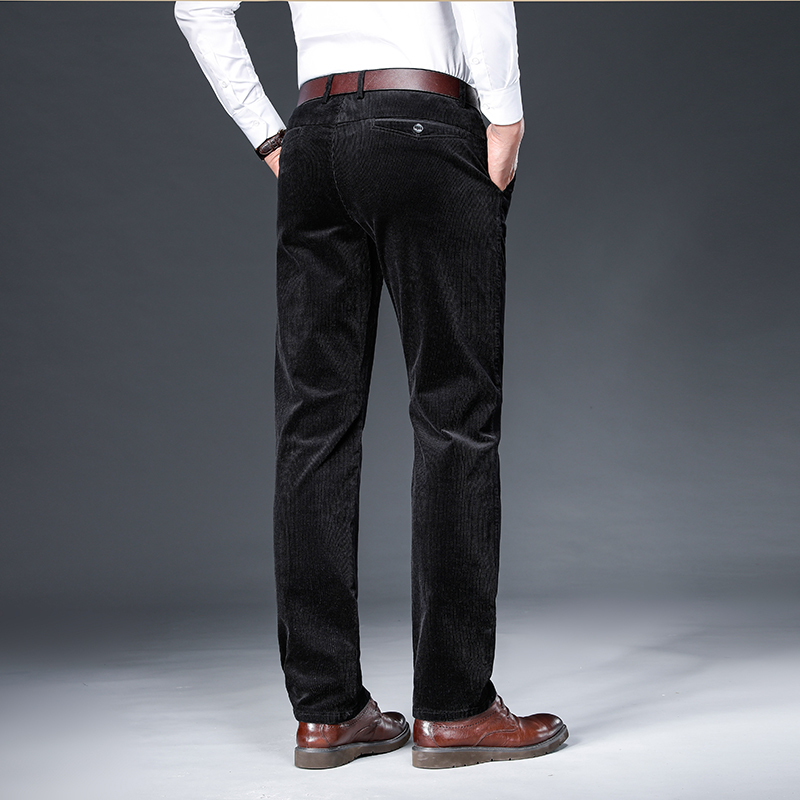 Jantour Autumn Winter Corduroy Pants Men Fashion Elastic Blue Brown Straight Trousers For Classic Big size 35 38 40 42 220330