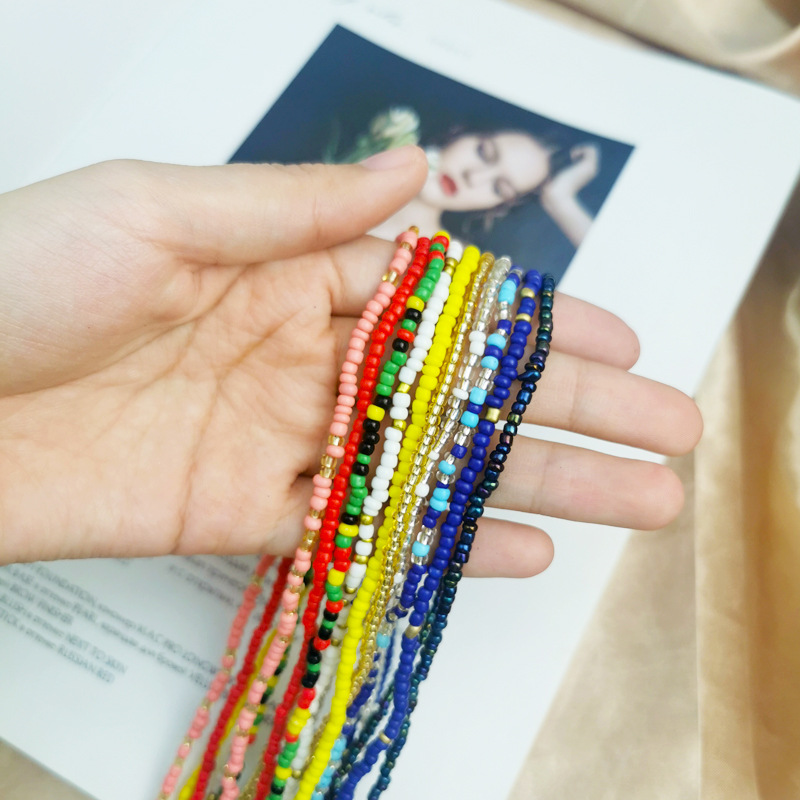 Boho Style Beads Waist Chain Elastic Colorful Beaded Bikini Belly Chains Summer Beach Body Jewelry for Women Girls Wholesale Price