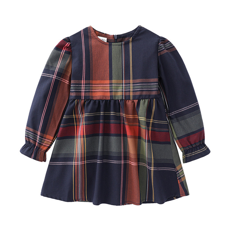 Baby Girls Princess Dress Spring Fall Kids Plaid Long Sleeve Dresses Round Collar Girl Skirts Children Summer Clothes