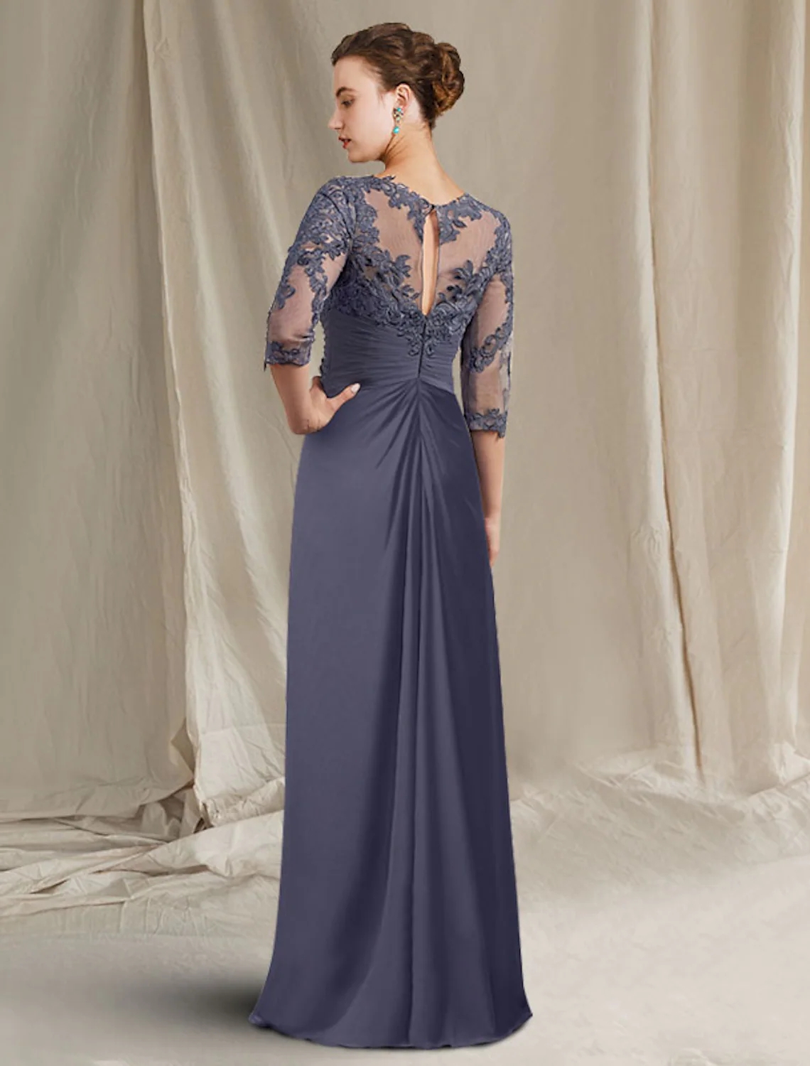 2025 Gray Vintage Purple Mother of Bride Dress Jewel Lace Appliques Half Sleeves Godmother Wedding Party Gowns