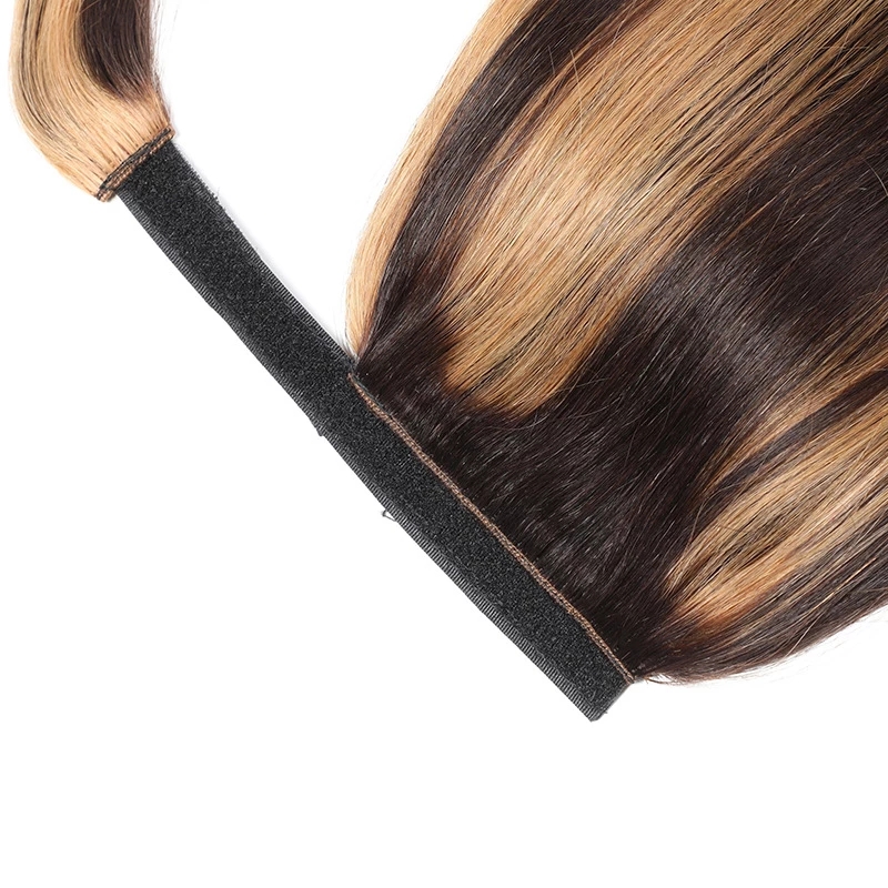 Piano Color ombre Ponytail hair piece wrap around Brazilian P4/27 Natural Hairpiece Real Human Hair Clip In Extensions Remy 120g