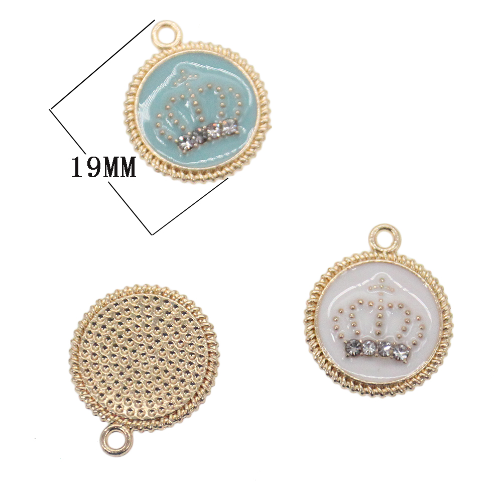 20pcs Cute Small Mix Color Silver /Gold Plated DIY Craft Charms For Kids Enamel Rhinestone Round Shape Crown Pendant Charm For Bracelet /Necklace Maki