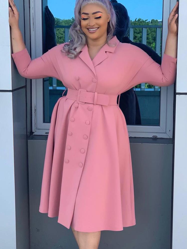 Women Blazer Dress Turn Down Collar Double Button Up With Waist Belt Pleated Pink Office Ladies Classy Female Modest, Blue
Women Blazer Dress Turn Down Collar Double Button Up With Waist Belt Pleated Pink Office Ladies Classy Female Modest, Blue