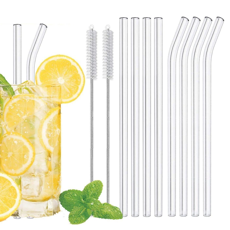 Clear Glass Straw 2008mm Reusable Straight Bent Glass Drinking Straws with Brush Eco Friendly Glass Straws for Smoothies Cocktail7073045