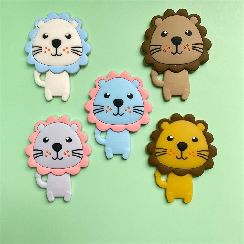 5pcs Silicone Teether Lion Cartoon Animal BPA Free Rodents Teething Necklace Food Grade Infant Chewable Toys Baby Teether 220514