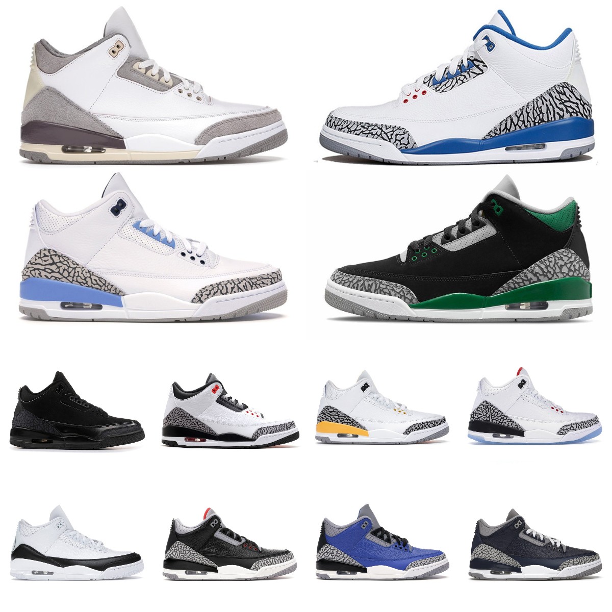 Jumpman Racer Blue Basketball Shoes 3s 3 Black Cement Michiga Fire Red Pine Green Cool Grey Court Purple True Blue UNC Georgetown Mens Sports Trainer Sneakers, Bubble column
Jumpman Racer Blue Basketball Shoes 3s 3 Black Cement Michiga Fire Red Pine Green Cool Grey Court Purple True Blue UNC Georgetown Mens Sports Trainer Sneakers, Bubble column