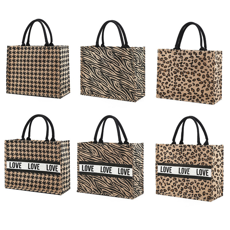 Linen Shopping Handbags Casual Ladies Animal Printed Pattern Tote Square Large Capacity Storage Top-Handle Bag CX220325