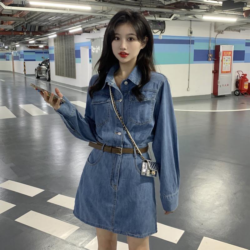 Casual Dresses Dress Women Elegant Spring Autumn Fashion Long Sleeve Denim Slim Shrink Waist Short Vestidos High Street, Light blue
Casual Dresses Dress Women Elegant Spring Autumn Fashion Long Sleeve Denim Slim Shrink Waist Short Vestidos High Street, Light blue