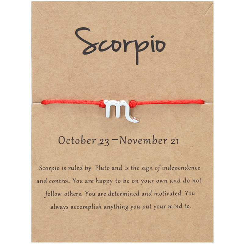Handmade 12 Constellation Zodiac Charm Bracelet for Women Adjustable Couple Horoscope Red Rope Bracelets Lovers Lucky Hand Chain Jewelry Gift with Wis