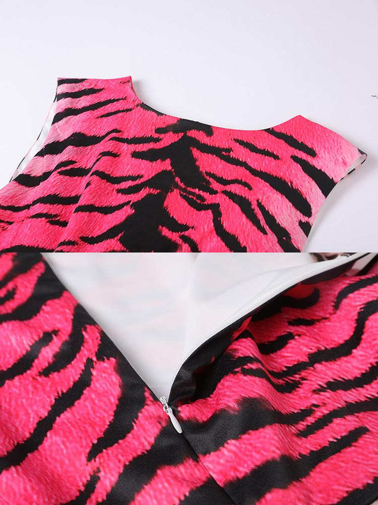 Casual Dresses Summer Designer Fashion Tiger Leopard Dress Women's Sexy Sleeveless High Waist Patchwork Vintage Midi Package Hip Party D