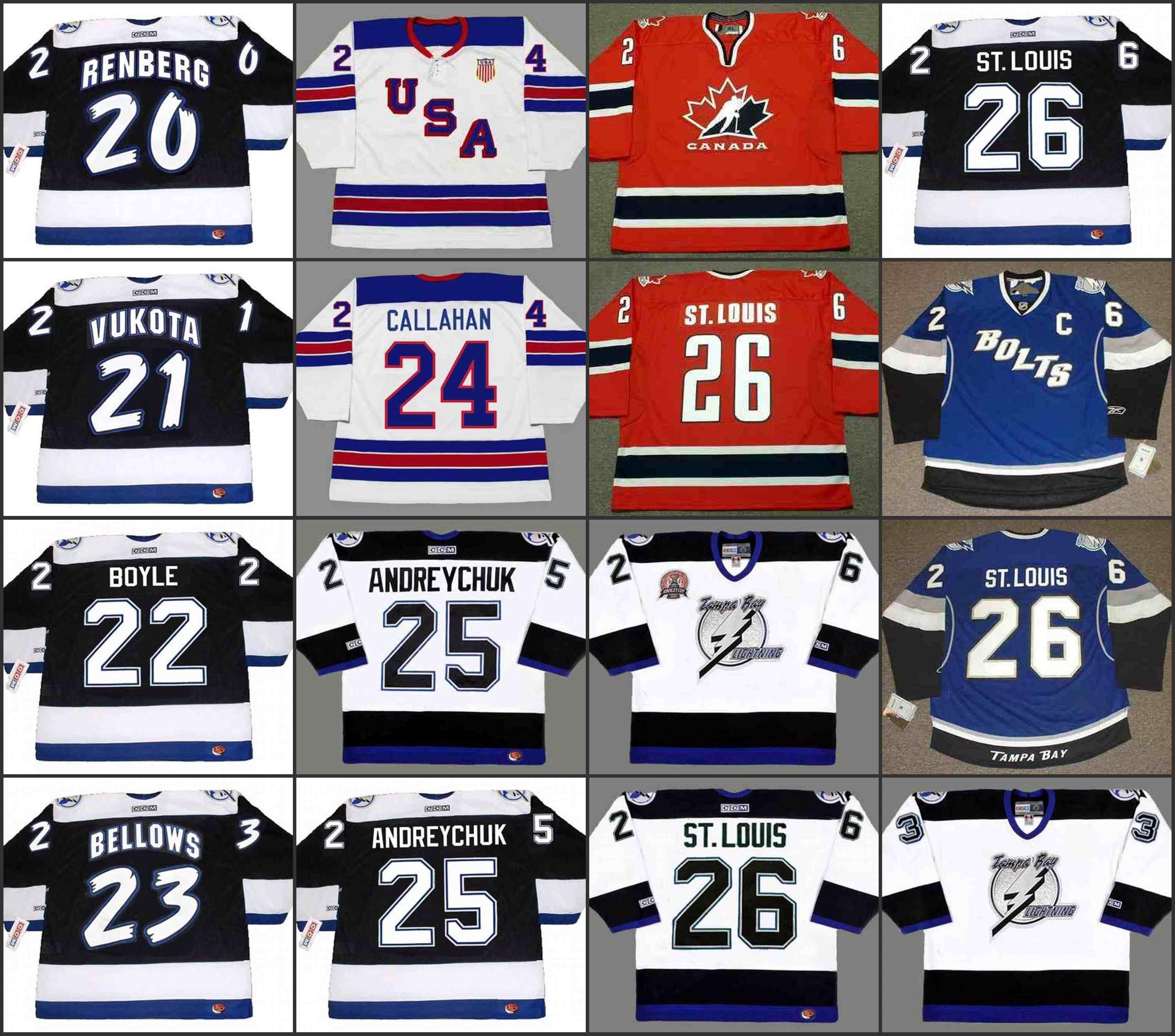 Tampa Bay Lightning 20 MIKAEL RENBERG 21 MICK VUKOTA 22 DAN BOYLE 23 BRIAN BELLOWS 24 RYAN CALLAHAN CCM NHL Hockey Jersey stitched, As picture
Tampa Bay Lightning 20 MIKAEL RENBERG 21 MICK VUKOTA 22 DAN BOYLE 23 BRIAN BELLOWS 24 RYAN CALLAHAN CCM NHL Hockey Jersey stitched, As picture