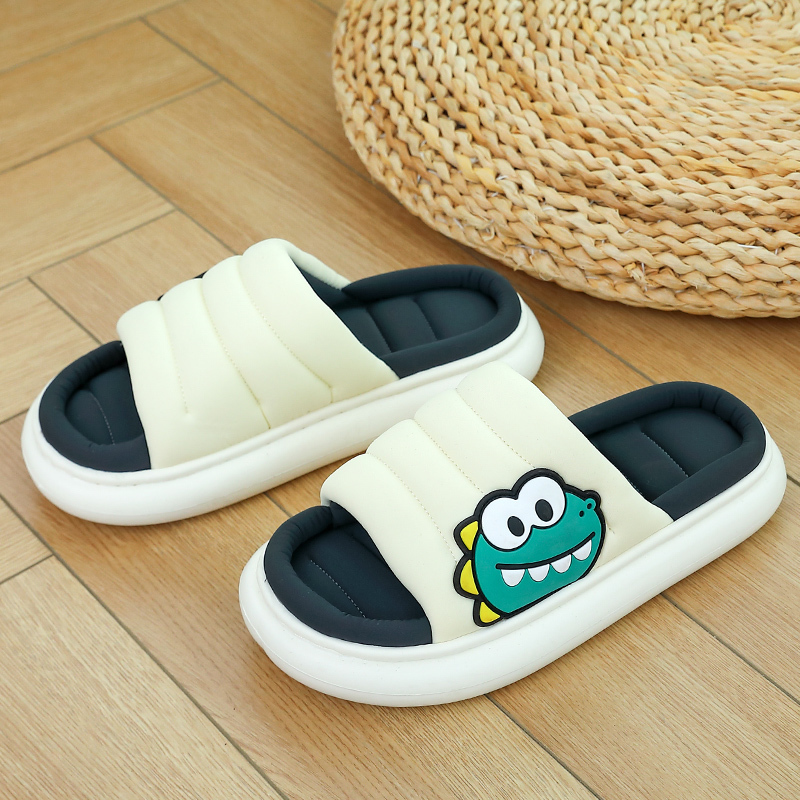 All Senson Soft Thick Platform Down Linen Slippers Lovely Dinosaur Bedroom Cotton Home Shoes Indoor Couples Men Women Slides