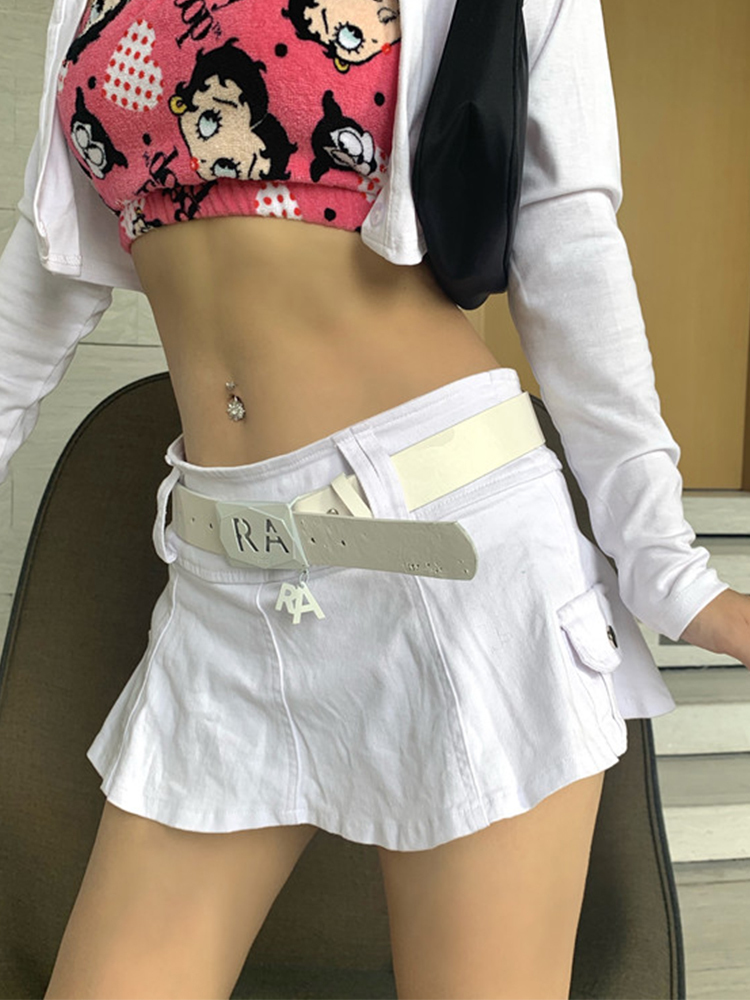 AltGoth Harajuku Y2k Denim Skirt Women Dark Gothic Streetwear Mini Skirt with Skull Belt Mall Goth Punk Grunge Sexy Emo Clubwear 220701