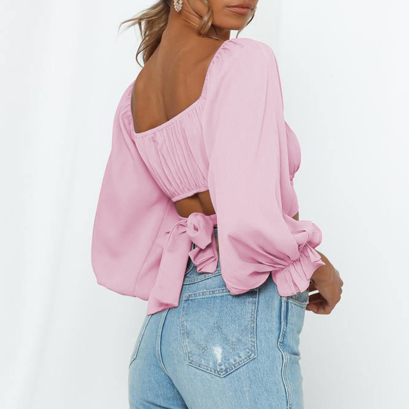 Short Sleeve Backless Sexy Crop Top Off Shoulder Tops Puff Bow Tied Beach Blouse Women Summer White G2741 220325