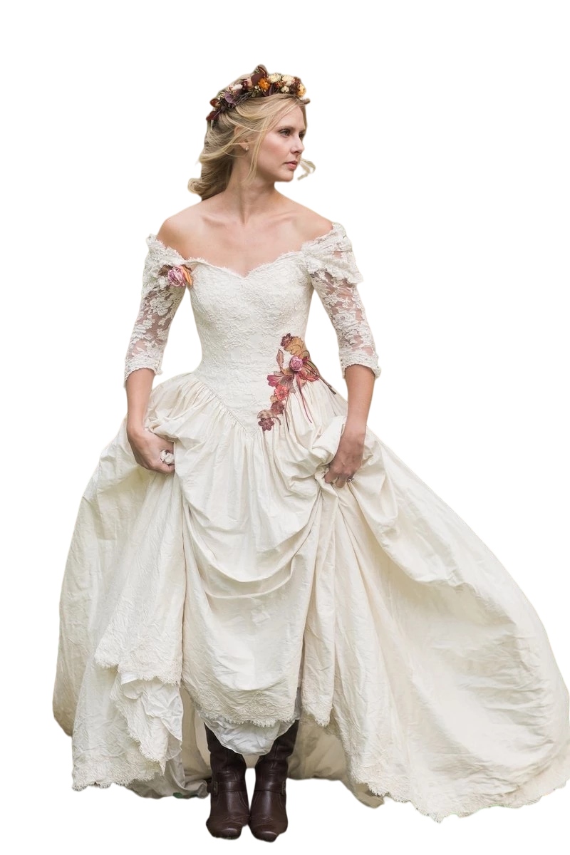 Woodland Wedding Dress Off Shoulder Half Sleeve Autumn Bridal Gowns Country Robe De Mariee