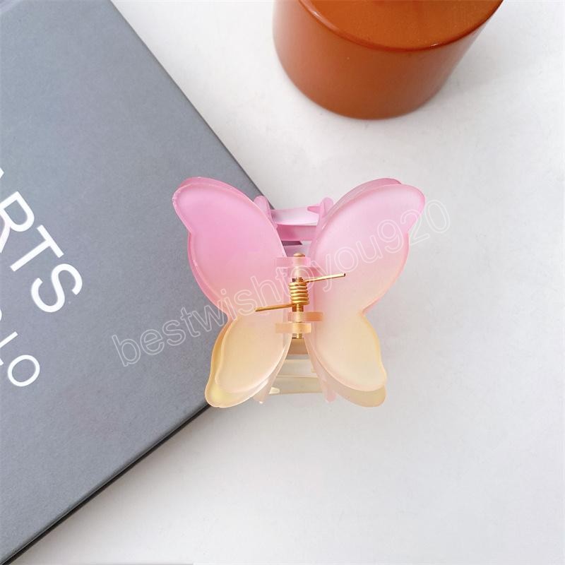 Women Mist Gradient Butterfly Bath Hair Clamps 7 CM Medium Plastic Alloy Animal Hair Clips European Girl Head Wear Ponytail Scrunchies Hairpins Claw A