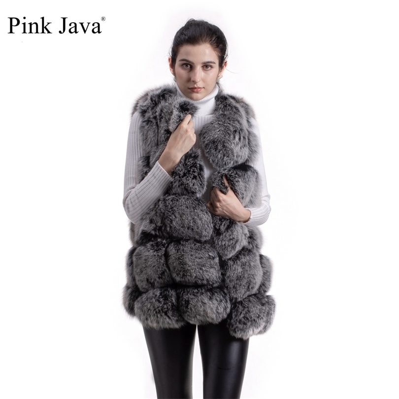 Pink Java 80 women winter coat real fur vest natural fur gilet fashion clothing ganuine coat fur jacket 201016