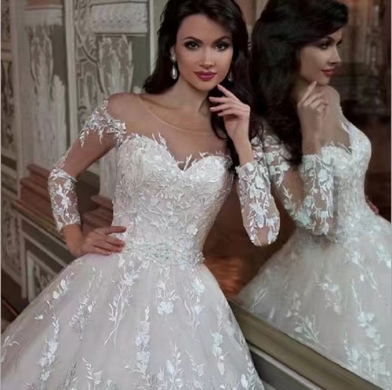 European And American Wedding Dress 2022 New Pluse Size Long Trailing Mid-Waist Open Back Dream Long Sleeve Bridal Gowns Formal Party Dresses