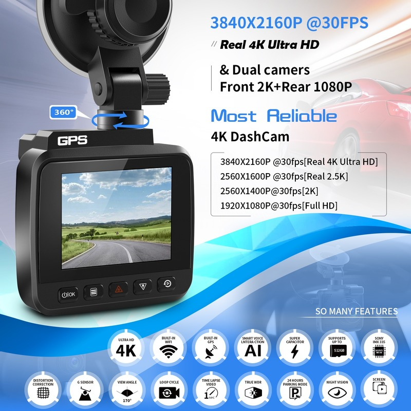 V53 Real 4K Driving Recorder 3840 * 2160p Standard WiFi GPS car dvr(The logistics price Pls Contact us)