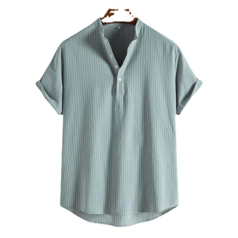 Men's Casual Shirts Streetwear Men Stand Collar Striped Short Sleeve Shirt Style Loose Cotton MenMen's, Khaki
Men's Casual Shirts Streetwear Men Stand Collar Striped Short Sleeve Shirt Style Loose Cotton MenMen's, Khaki