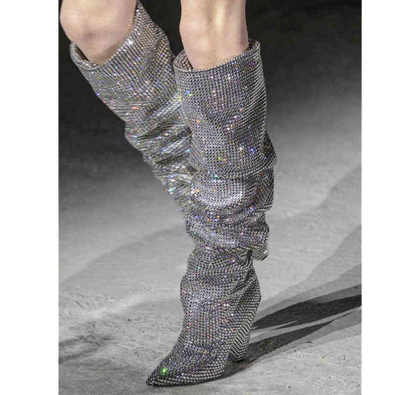 Mstacchi New Luxury Crystal Shoes Woman Pointed Toe Knee High Boots Sexy Rhinestone Chunky Spike Heel Ladies Botas Mujer 220729, Silver
Mstacchi New Luxury Crystal Shoes Woman Pointed Toe Knee High Boots Sexy Rhinestone Chunky Spike Heel Ladies Botas Mujer 220729, Silver